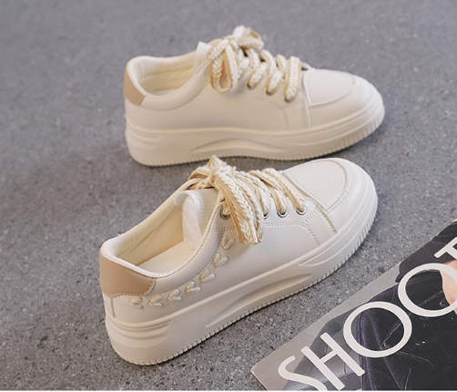 Student Versatile Casual Leather Women's Sports Platform Sneakers