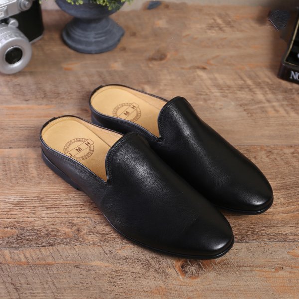 Summer Fashion Casual Men's Slippers  Soft Leather Soft Sole Baotou Half Slippers