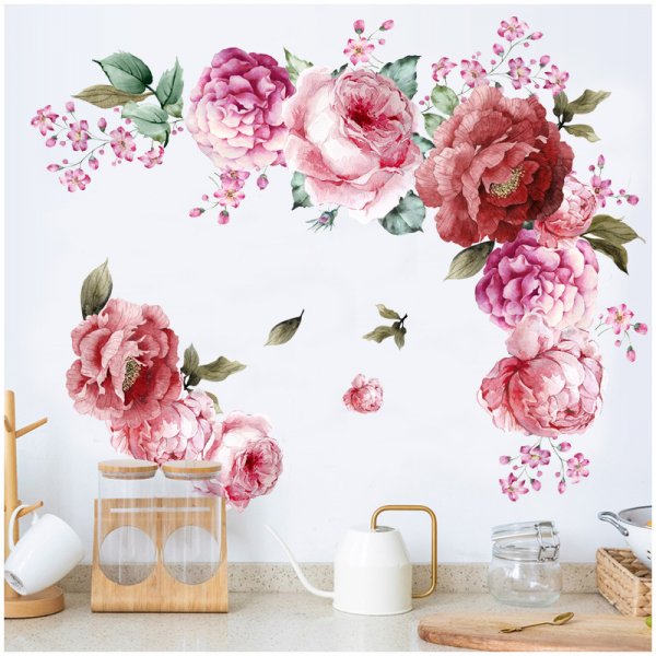 Home Wall Living Room Decoration Watercolor Peonies Flower Decoration Stickers