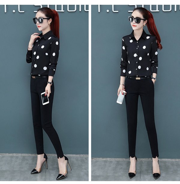 Spring And Autumn Long Sleeve Shirt Women's Korean-style Fashionable Chiffon Shirt Black And White Polka Dot Printed Shirt Botto