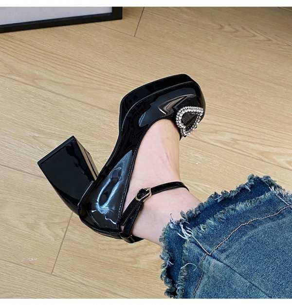 Women's Square Toe Chunky Heel High Heels Mary Jane Shoes