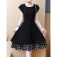 Women fashion complex dress, solid color dot patchwork