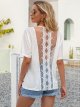 Hollow Lace Stitching Round Neck Short Sleeve T-Shirt Women