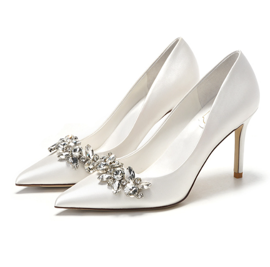 Bridal Crystal Satin White High Heels