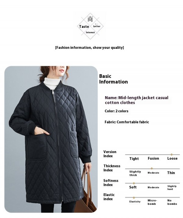 Mid-length Slim Fit Thickened Slimming Cotton Coat Jacket