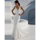 Women Party Elegant Maxi Dress, Solid Colored Lace Backless Deep V White