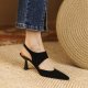 French Retro Pointed Toe Low-cut High Heels Closed Toe Slingback Sandals