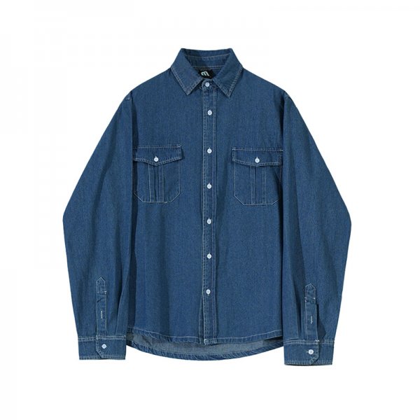 Korean Style Loose Blue Shirt Workwear