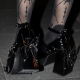 Rivet Bow Round Toe Bright Leather Platform Thick High Heels