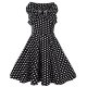 Women Daily Vintage Dress, Polka Dot Bow Boat Neck