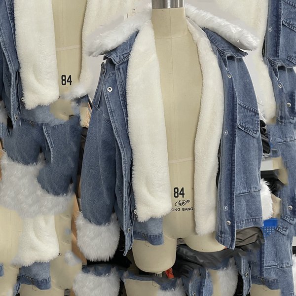 Washed White Short Denim Fur Integrated Jacket