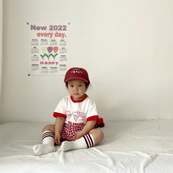 Children's Clothing Baby Ice Cream Plaid Short Sleeve Suit