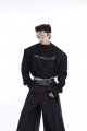 Line Padded Shoulder Long-sleeved T-shirt Metal Printed Sweater