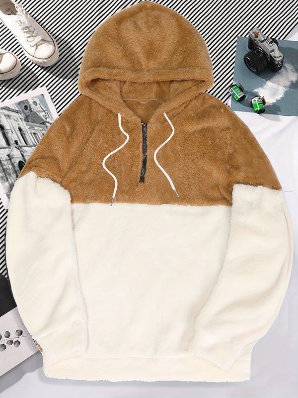 Stitching Half Zipper Hooded Thickened Men's Sweater